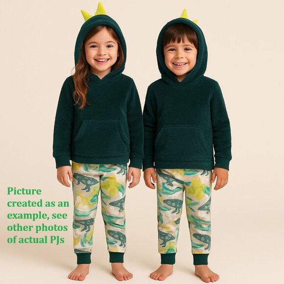 Cat and Jack Kids Hooded Dinosaur Pajama Set Size XS 2 Piece Hoodie PJ Pants NWT - Picture 1 of 8